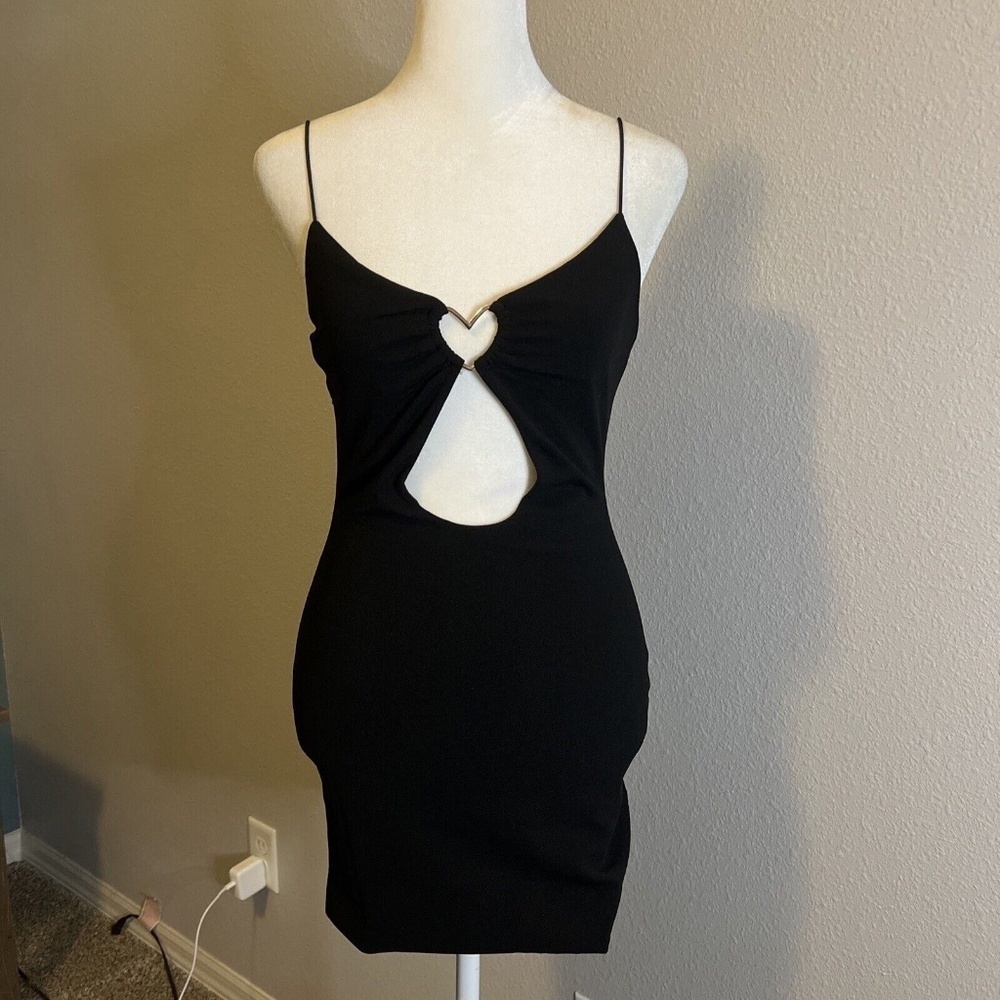 Princess Polly Lover’s Black Bodycon Mini Dress Silver Heart Size 4